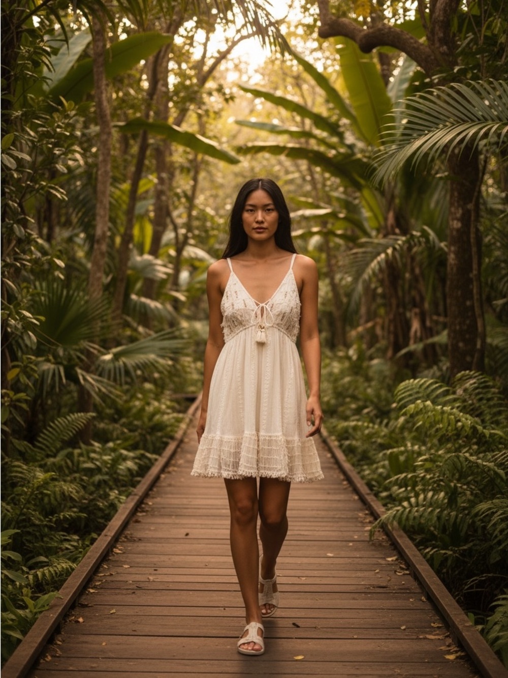 POL Ivory Lace-Trim Mini Dress